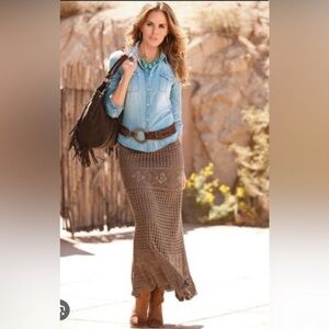 Boston Proper Hand Crochet Boho Maxi Skirt Women’s Size XS Bohemian Feminine